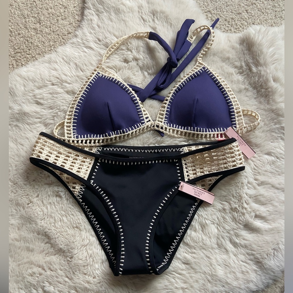Victoria’s Secret crochet bikini set navy/black size M